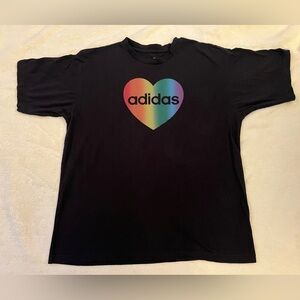 Adidas Black Rainbow Pride Heart Logo T-Shirt - Size M - Excellent Condition
